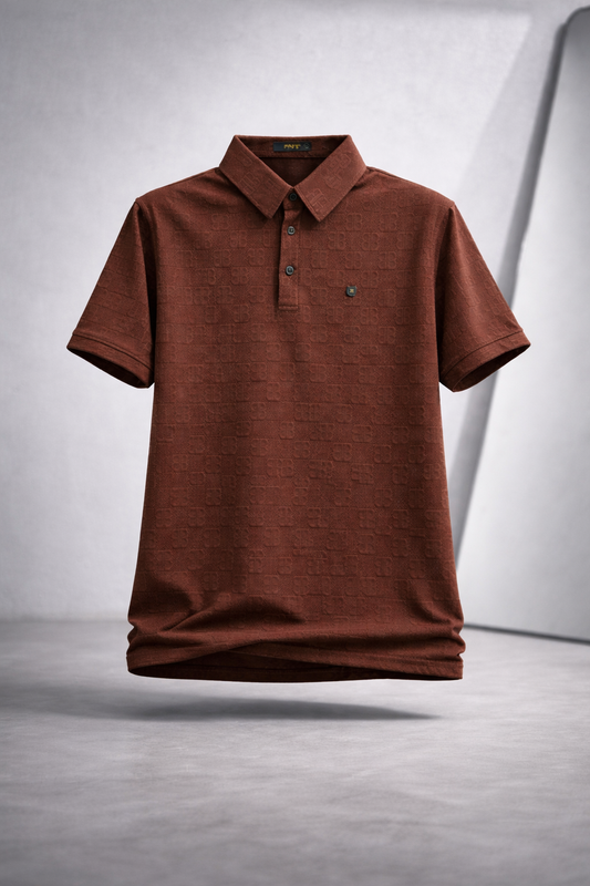 Elite Embossed Monogram Polo – Luxury Brown Edition🔥