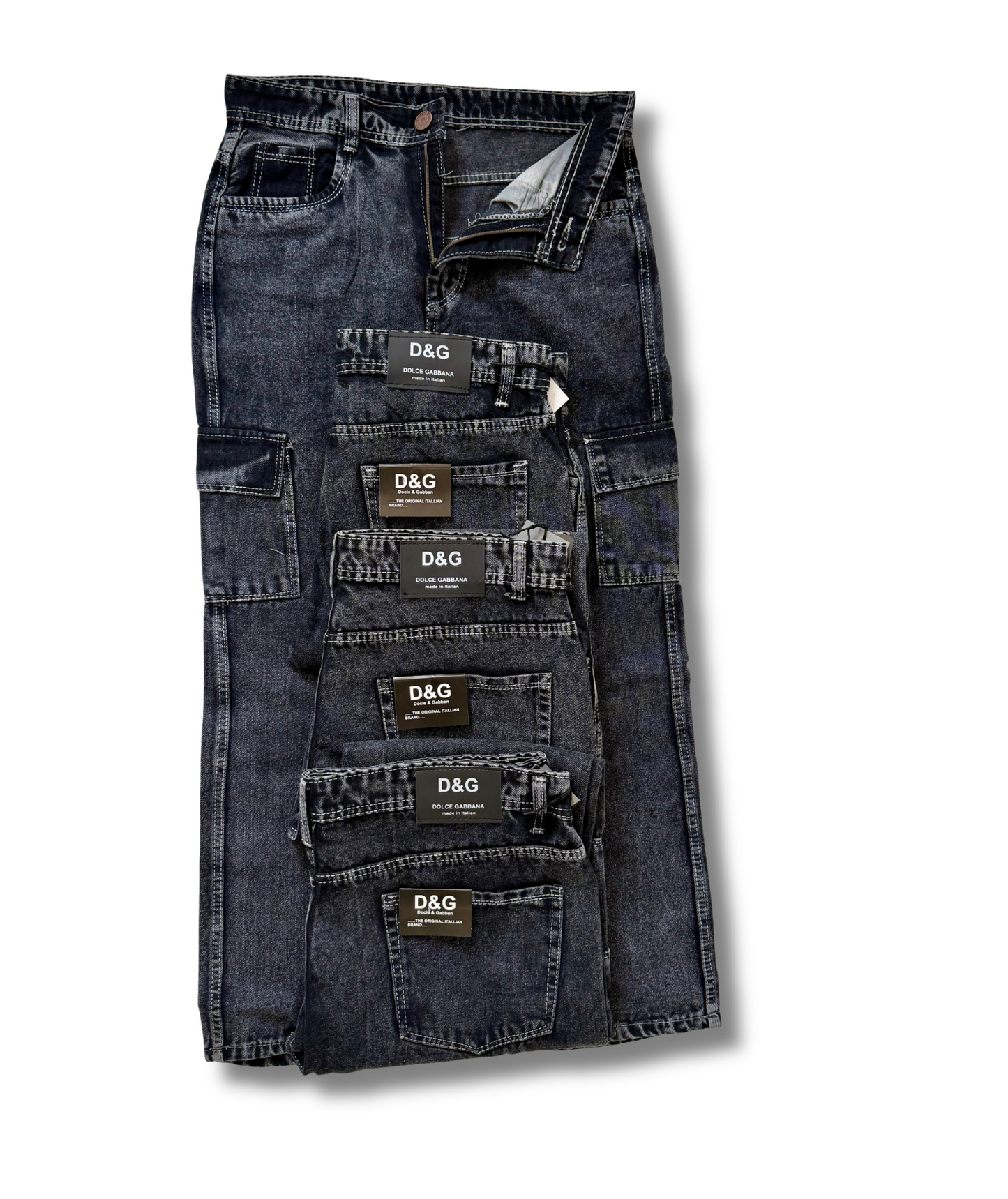 Midnight Drip 6-Pocket Baggy Cargo Denim