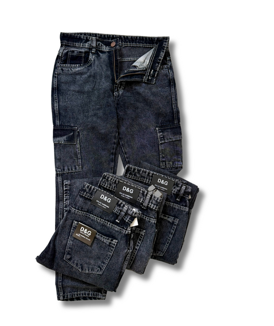 Midnight Drip 6-Pocket Baggy Cargo Denim