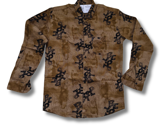Brown Abstract Print Shirt – Refined Full Sleeve Statement Piece