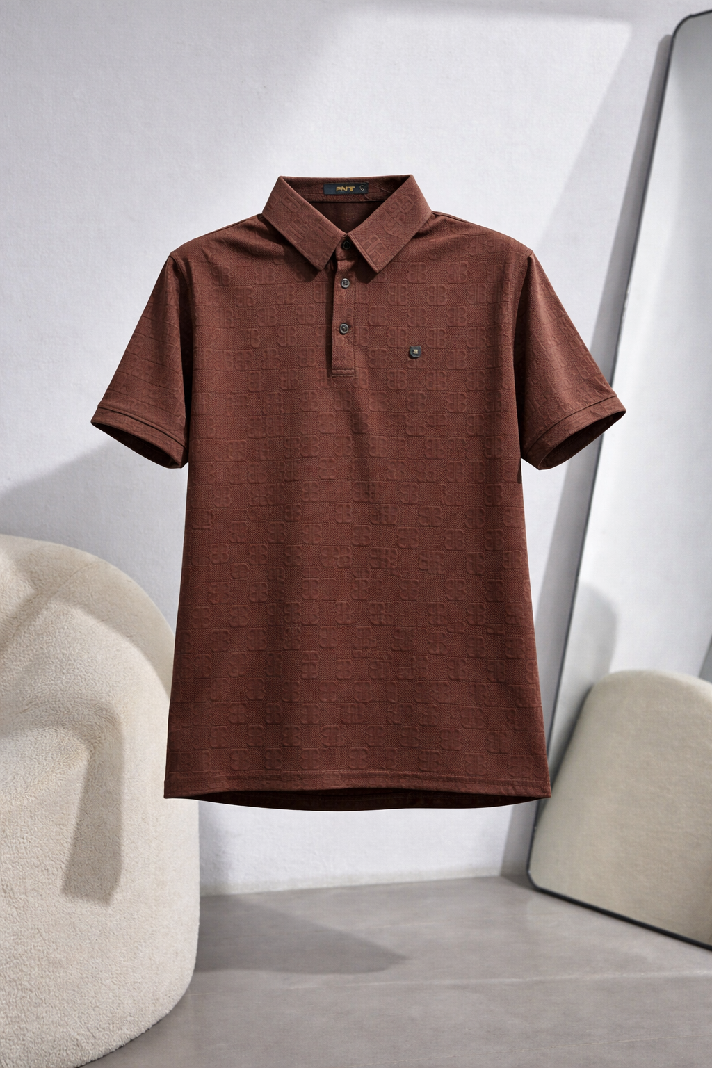 Elite Embossed Monogram Polo – Luxury Brown Edition🔥