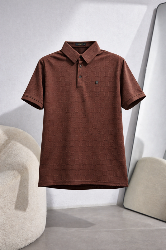 Elite Embossed Monogram Polo – Luxury Brown Edition🔥