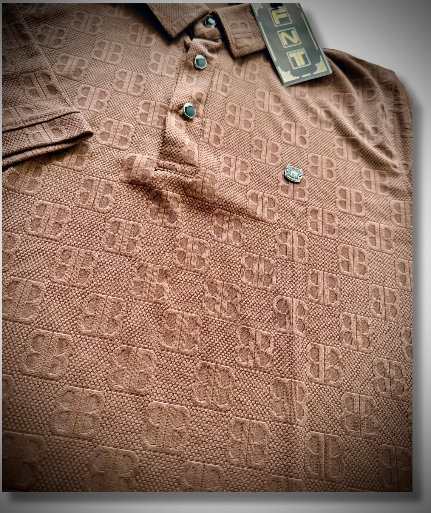 Elite Embossed Monogram Polo – Luxury Brown Edition🔥