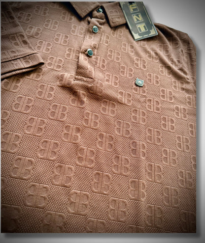 Elite Embossed Monogram Polo – Luxury Brown Edition🔥