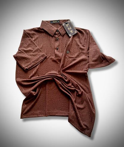 Elite Embossed Monogram Polo – Luxury Brown Edition🔥