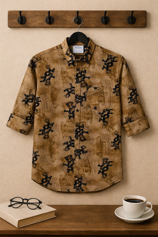 Brown Abstract Print Shirt – Refined Full Sleeve Statement Piece