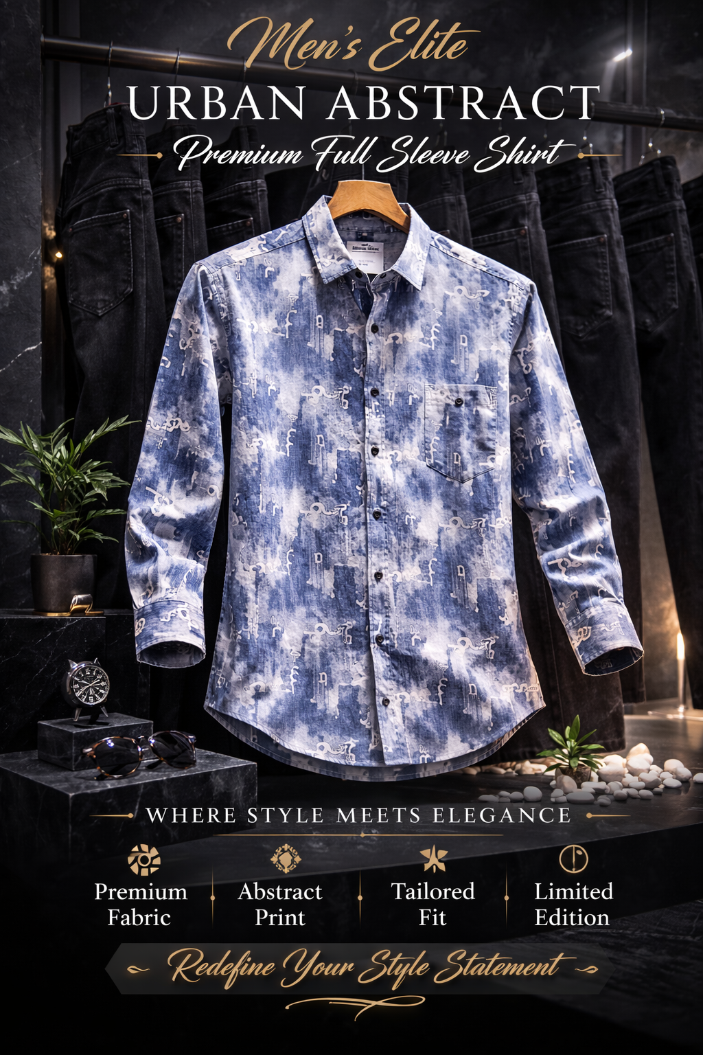 Indigo Cipher Premium Full-Sleeve Shirt
