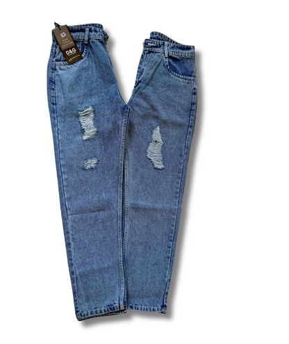 Royal Blue Distressed Luxe Denim – Premium Mom Fit Jeans